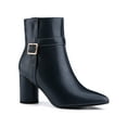 thumbnail image 1 of BLISSFUL STEP Women's Ankle Boots Block Heel Pointed Toe Buckle Side Zipper Boots Dark Blue 8.5, 1 of 6