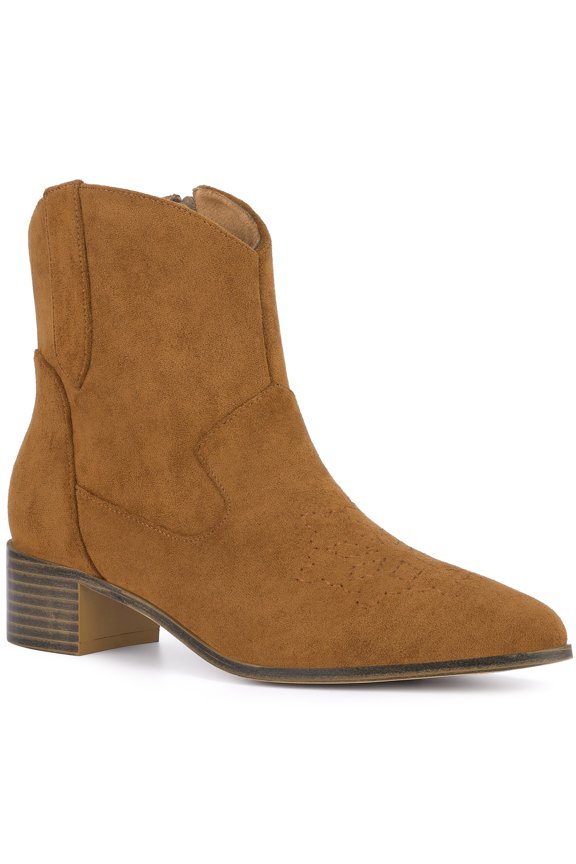 Pointed Toe Chunky Heel Western Ankle Boots for Women Brown 8