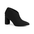 thumbnail image 1 of BLISSFUL STEP Women's Ankle Boots Faux Suede Pointed Toe Block Heel Back Zip V Cutout Booties Black 6, 1 of 7