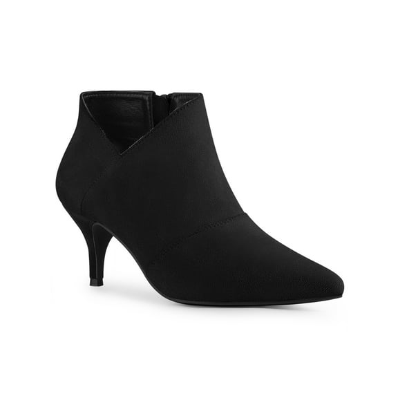BLISSFUL STEP Women's Ankle Boots Pointed Toe Kitten Heels Side Zip Faux Suede Booties Black 9.5