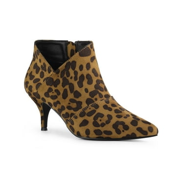Perphy Pointed Toe Cutout Kitten Heels Ankle Boots for Women Leopard 8