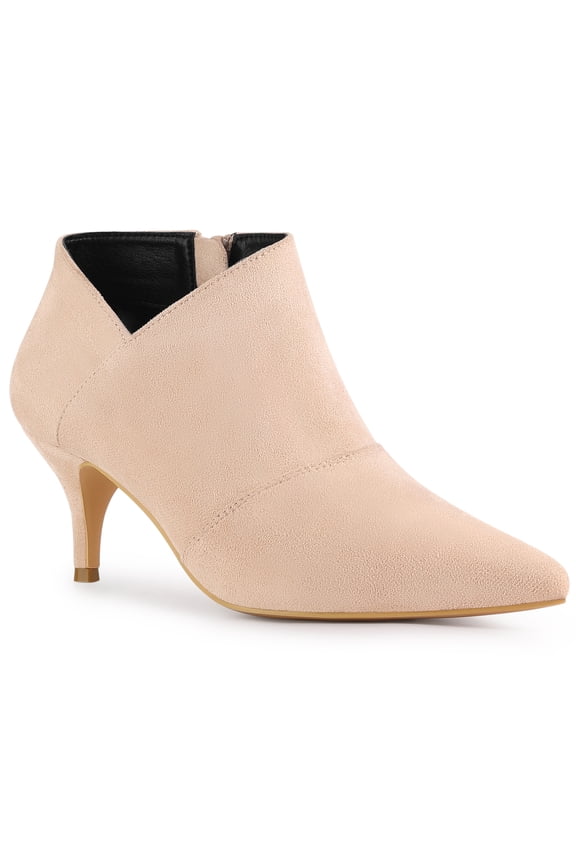 Women's Ankle Boots Pointed Toe Kitten Heels Side Zip Faux Suede Booties Nude 8