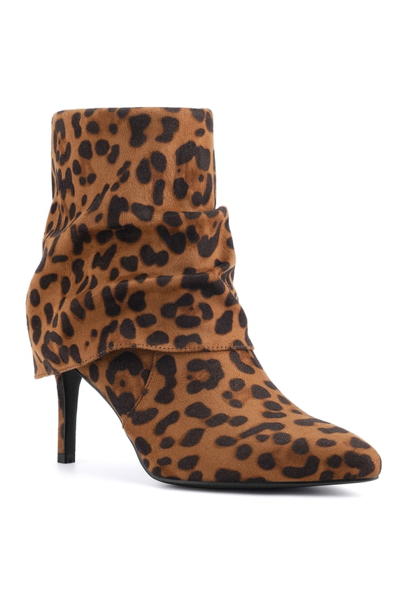 Women's Ankle Boots Faux Suede Pointed Toe Stiletto Heel Slouch Side Zipper Boots Leopard 8