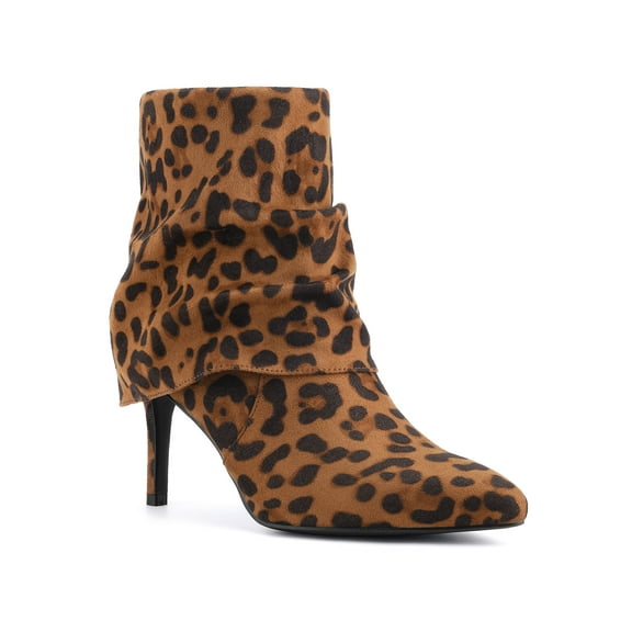 BLISSFUL STEP Women's Ankle Boots Faux Suede Pointed Toe Stiletto Heel Slouch Side Zipper Boots Leopard 9.5