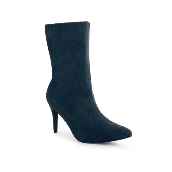 BLISSFUL STEP Pointed Toe Foldable Slip on Stiletto Heels Ankle Boots For Women Royal blue (Size 8)