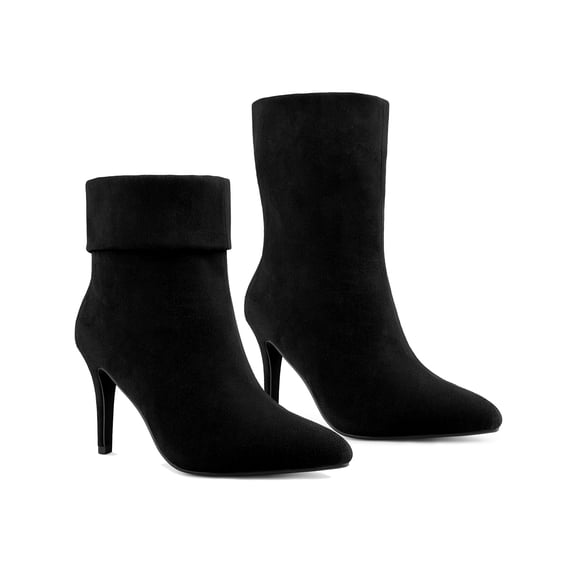 BLISSFUL STEP Pointed Toe Foldable Slip on Stiletto Heels Ankle Boots For Women Black 7.5