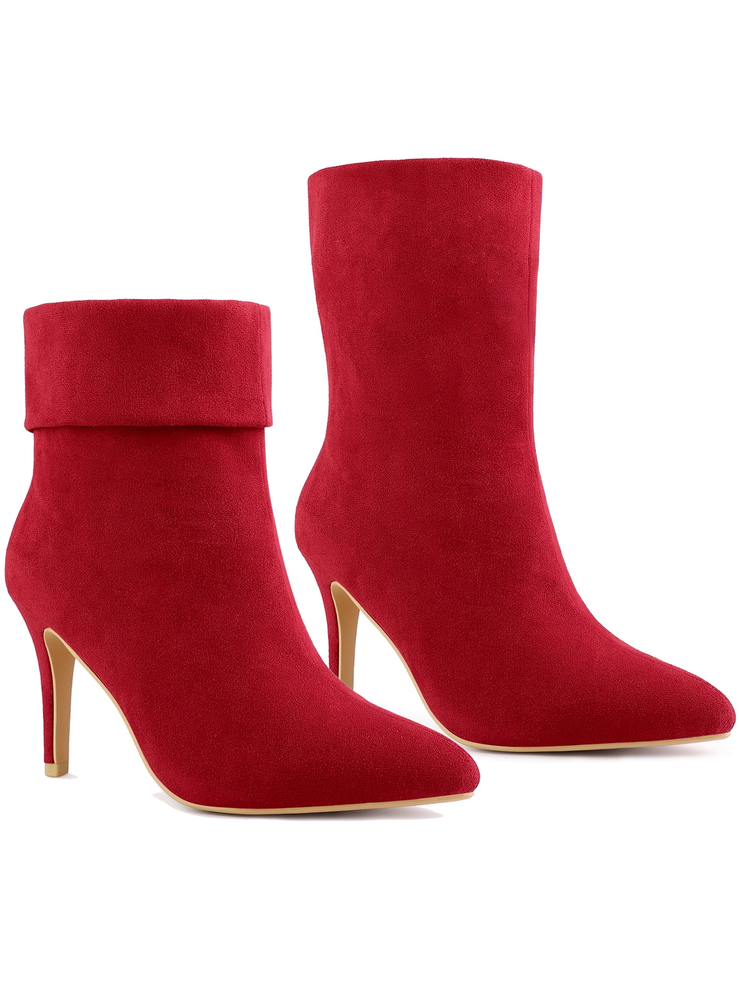 Red Faux Leather Pointed Toe Stiletto Boots for Women with Cushioned Insole and 8cm Heel main image 1