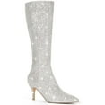 thumbnail image 1 of BLISSFUL STEP Women's Boots Pointed Toe Glitter Stiletto Heel Knee High Boots  Silver 6, 1 of 6