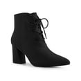thumbnail image 1 of BLISSFUL STEP Pointed Toe Lace Up Block Heel Ankle Boots for Women Black 7, 1 of 4