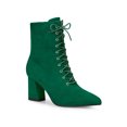 thumbnail image 1 of BLISSFUL STEP Pointed Toe Lace Up Chunky Heel Ankle Boots for Women Green 8, 1 of 6