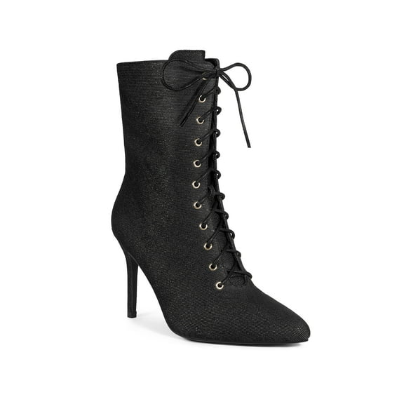 BLISSFUL STEP Pointed Toe Lace Up Stiletto Heels Ankle Boots for Women