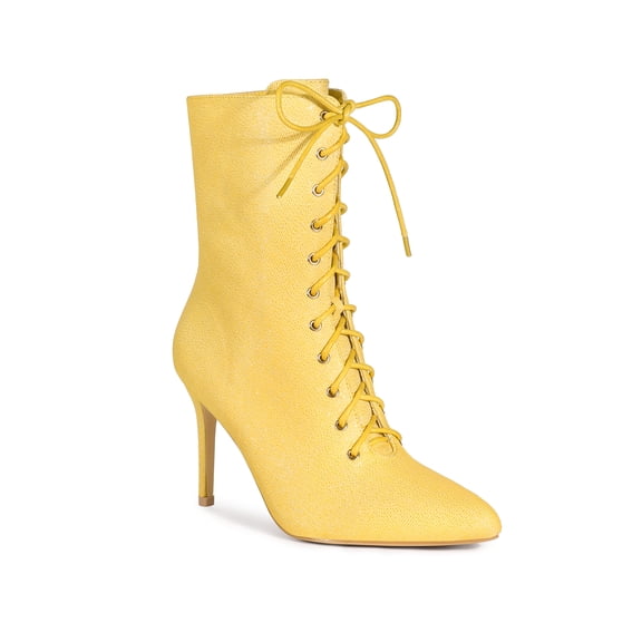 BLISSFUL STEP Pointed Toe Lace Up Stiletto Heels Ankle Boots for Women