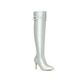 thumbnail image 1 of BLISSFUL STEP Women's Boots Thigh High Stiletto Heel Pointed Toe Buckle Zipper Boots Silver 7, 1 of 7