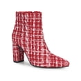 thumbnail image 1 of BLISSFUL STEP Pointed Toe Plaid Chunky Heel Ankle Boots for Women, 1 of 5