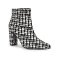thumbnail image 1 of BLISSFUL STEP Pointed Toe Plaid Chunky Heel Ankle Boots for Women, 1 of 5