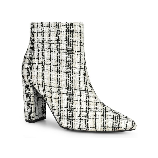 Perphy Pointed Toe Plaid Chunky Heel Ankle Boots for Women Walmart Business Supplies