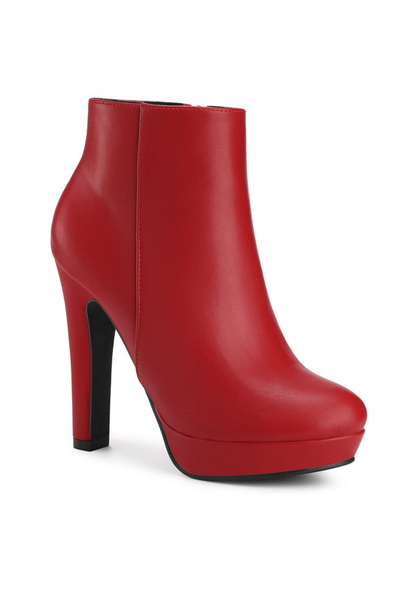 Round Toe Platform Chunky Heel Ankle Boots for Women Red 6