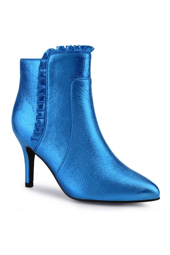 Pointed Toe Ruffle Stiletto Heel Ankle Boots for Women