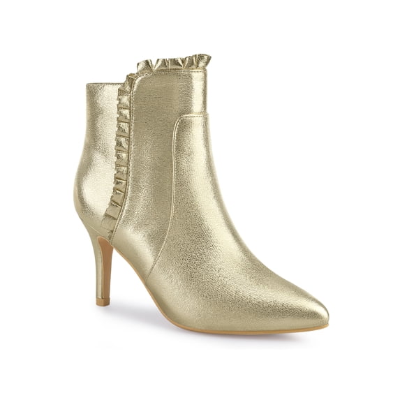 BLISSFUL STEP Pointed Toe Ruffle Stiletto Heel Ankle Boots for Women