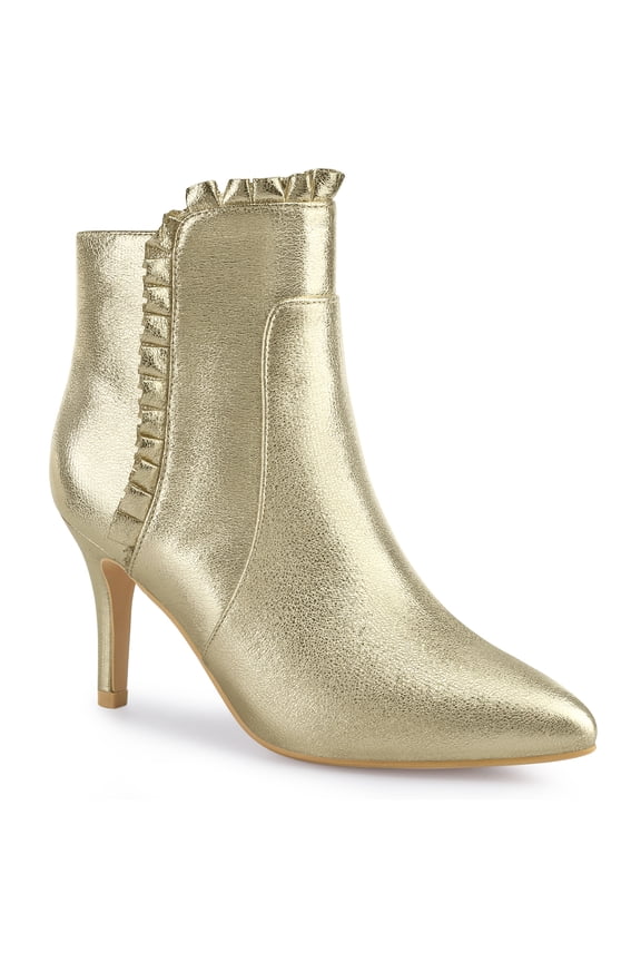Pointed Toe Ruffle Stiletto Heel Ankle Boots for Women