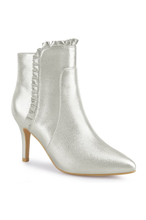 Pointed Toe Ruffle Stiletto Heel Ankle Boots for Women