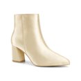 thumbnail image 1 of BLISSFUL STEP Pointed Toe Satin Chunky Heel Ankle Boots for Women Champagne (Size 9), 1 of 5
