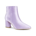 thumbnail image 1 of BLISSFUL STEP Pointed Toe Satin Chunky Heel Ankle Boots for Women Purple (Size 6), 1 of 5