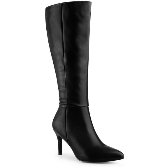 BLISSFUL STEP Women's Boots Knee High Slim Calf Pointed Toe Stiletto Heel Black 7.5