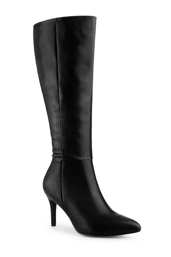 Women's Boots Knee High Slim Calf Pointed Toe Stiletto Heel Black 7.5