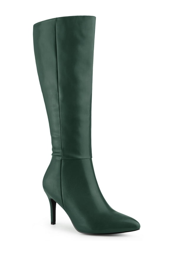 St. Patrick's Day Women's Boots Knee High Slim Calf Pointed Toe Stiletto Heel Dark Green 6.5