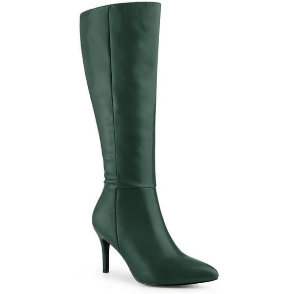 BLISSFUL STEP Valentine's Women's Boots Knee High Slim Calf Pointed Toe Stiletto Heel Dark Green 7.5