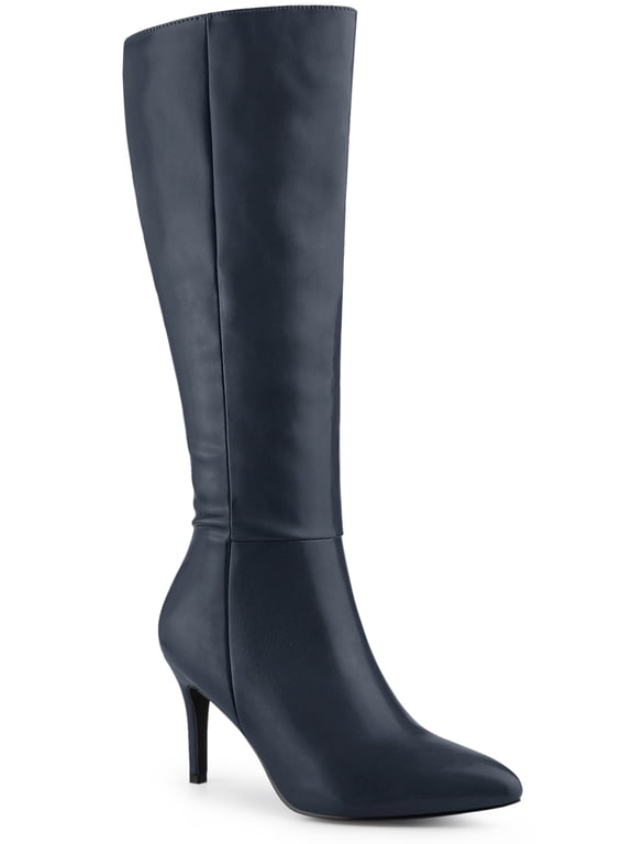 Halloween Women's Boots Knee High Slim Calf Pointed Toe Stiletto Heel Navy Blue 9