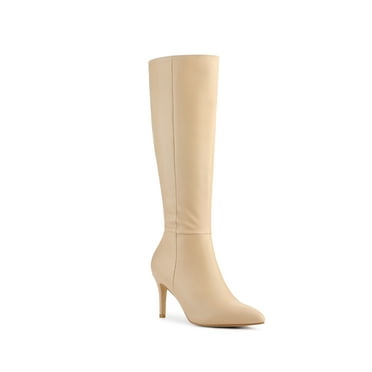 Perphy Pointed Toe Side Zipper Stiletto Heel Knee High Boots for Women Nude 9