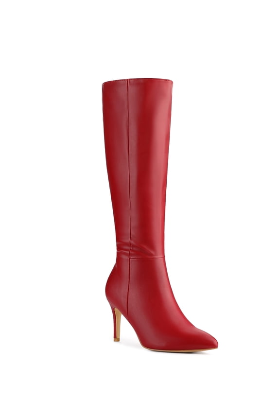 Valentine's Women's Boots Knee High Slim Calf Pointed Toe Stiletto Heel Red 6