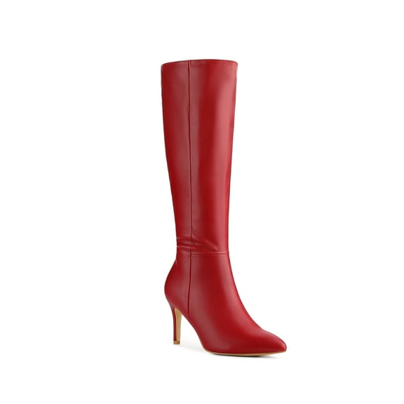 BLISSFUL STEP Valentine's Women's Boots Knee High Slim Calf Pointed Toe Stiletto Heel Red 8