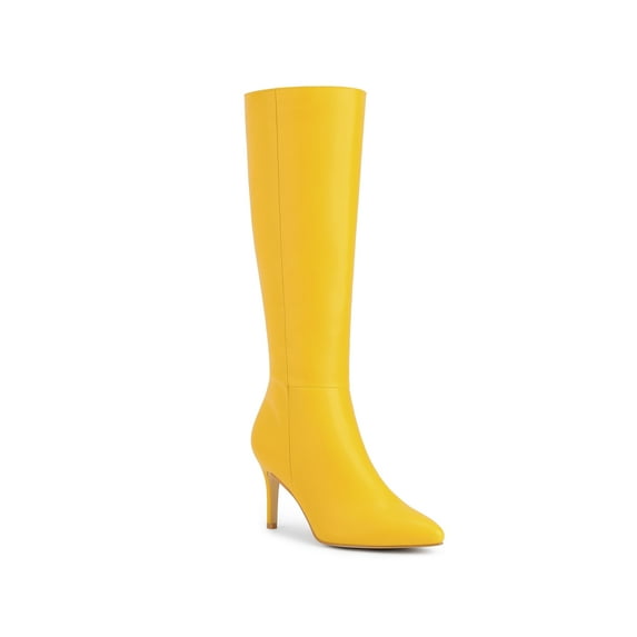 BLISSFUL STEP Women's Boots Knee High Slim Calf Pointed Toe Stiletto Heel Yellow 9