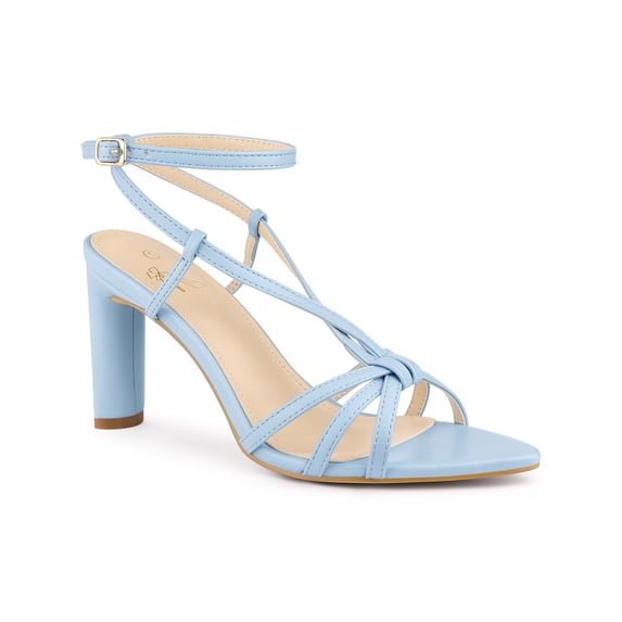 BLISSFUL STEP Pointed Toe Slingback Block Heels Sandals Sky Blue (Size 8.5)