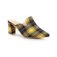 thumbnail image 1 of BLISSFUL STEP Women's Plaid Pointed Toe Block Heel Slide Mules Yellow 8, 1 of 4