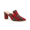 thumbnail image 1 of BLISSFUL STEP Women's Plaid Pointed Toe Block Heel Slide Mules Red Green 8, 1 of 5