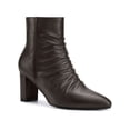 thumbnail image 1 of BLISSFUL STEP Women's Ankle Boots Pointed Toe Ruched Chunky Heel Side Zip Ankle Boots Coffee 10, 1 of 6