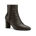 thumbnail image 1 of BLISSFUL STEP Women's Ankle Boots Pointed Toe Ruched Chunky Heel Side Zip Ankle Boots Coffee 6, 1 of 6