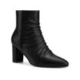 thumbnail image 1 of BLISSFUL STEP Women's Ankle Boots Pointed Toe Ruched Chunky Heel Side Zip Ankle Boots Black 7, 1 of 6