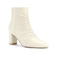 thumbnail image 1 of BLISSFUL STEP Women's Ankle Boots Pointed Toe Ruched Chunky Heel Side Zip Ankle Boots Cream 9, 1 of 6