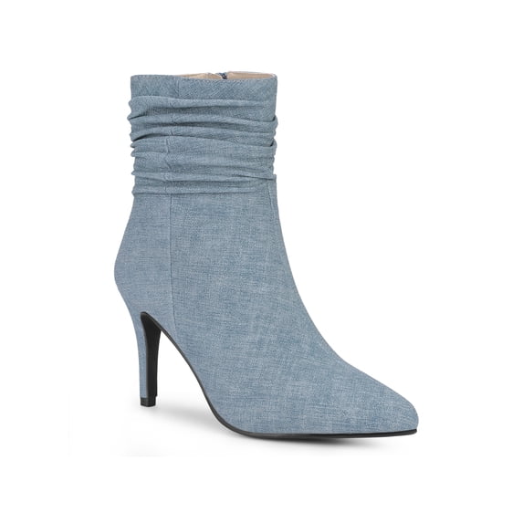 BLISSFUL STEP Pointed Toe Slouched Stiletto Heels Ankle Boots for Women