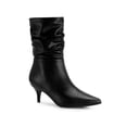 thumbnail image 1 of BLISSFUL STEP Women's Boots Faux Leather Mid Calf Slouch Pointed Toe Kitten Heel Zip Up Boots Black 6, 1 of 6