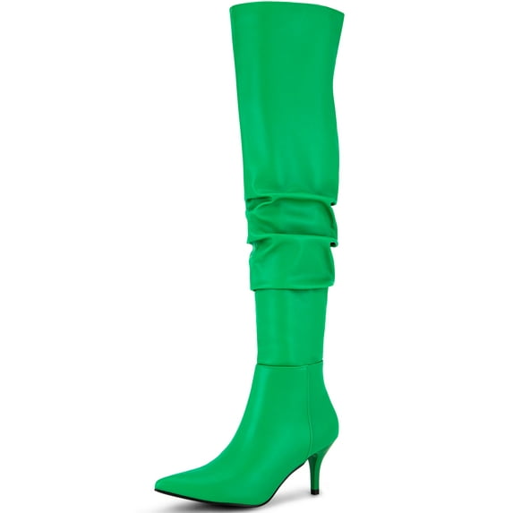 BLISSFUL STEP Pointed Toe Slouches Stiletto Heels Over the Knee High Boots for Women