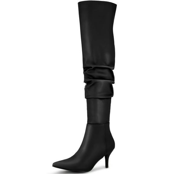 BLISSFUL STEP Pointed Toe Slouches Stiletto Heels Over the Knee High Boots for Women