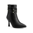 thumbnail image 1 of BLISSFUL STEP Women's Ankle Boots Stiletto Heel Pointed Toe Rivet Decor Back Zip Boots Black 5.5, 1 of 7
