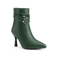 thumbnail image 1 of BLISSFUL STEP Women's Ankle Boots Stiletto Heel Pointed Toe Rivet Decor Back Zip Boots Dark Green 5.5, 1 of 7