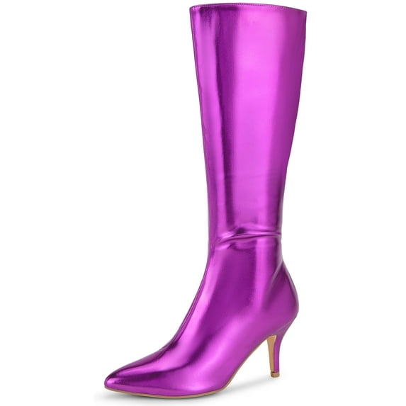 BLISSFUL STEP Pointed Toe Stiletto Heels Knee High Boots for Women